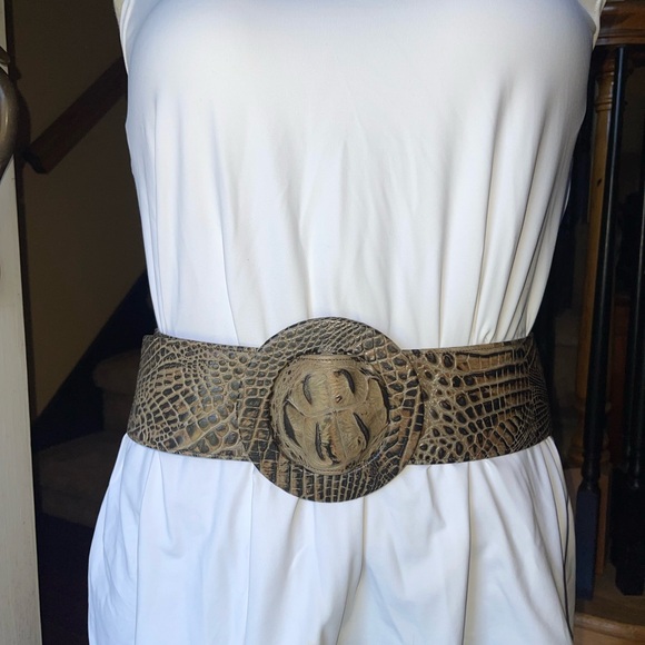 Leather crocodile 🐊 print belt by Miss Mak Couture Designs. Size L Genuine - Picture 1 of 12